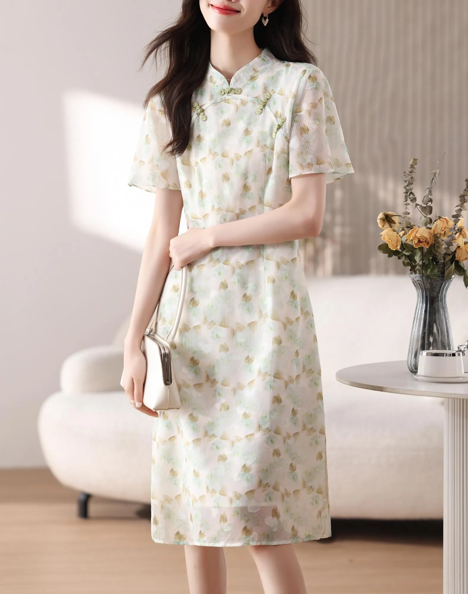 Elegant A-line Dress with Full Floral Print for Women