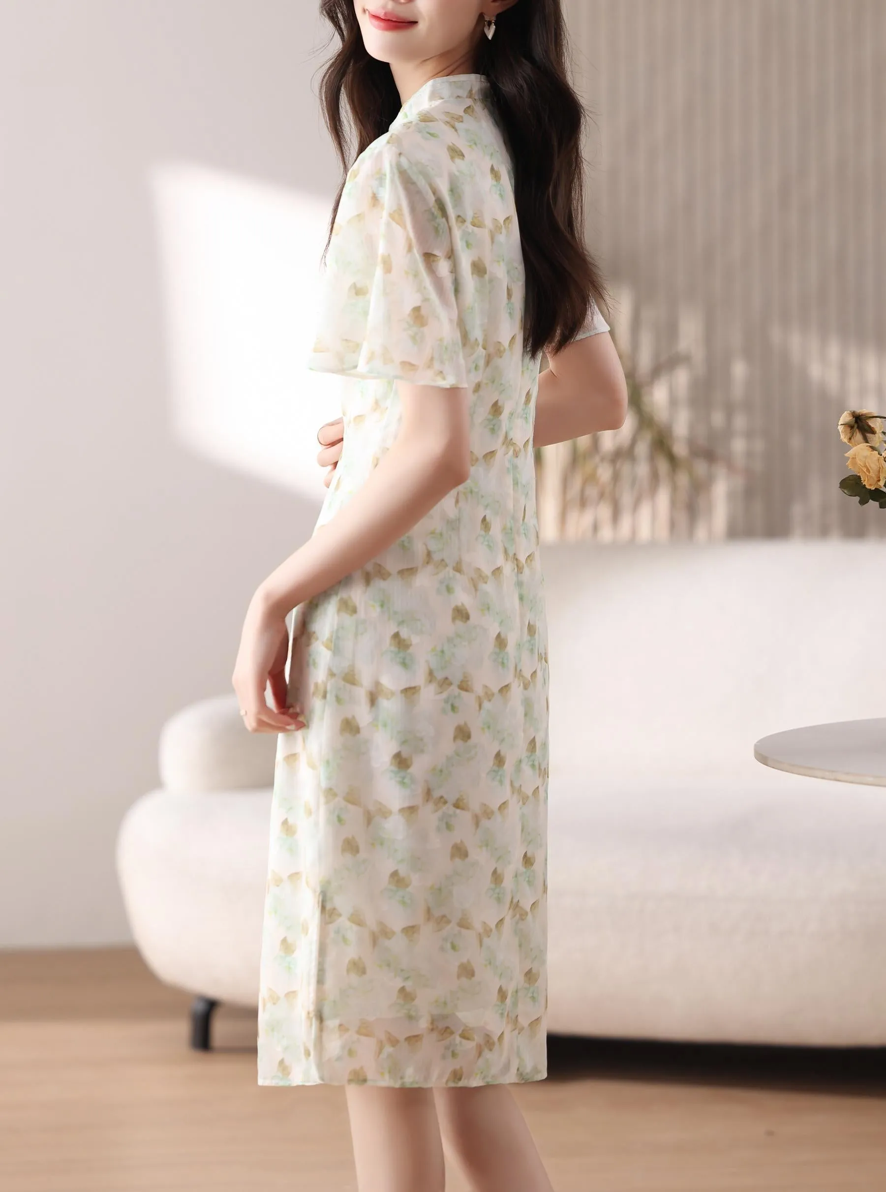 Elegant A-line Dress with Full Floral Print for Women