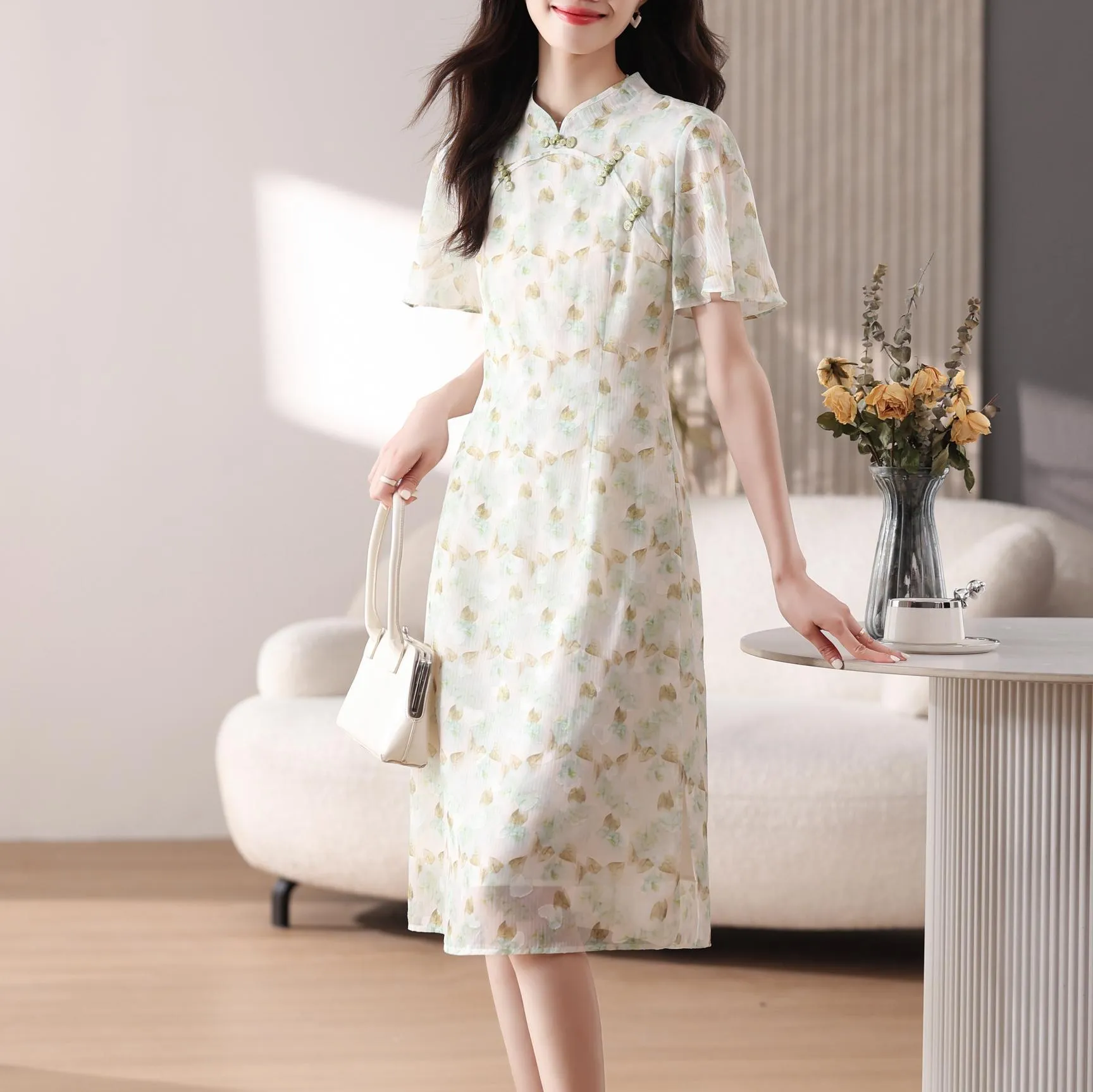 Elegant A-line Dress with Full Floral Print for Women