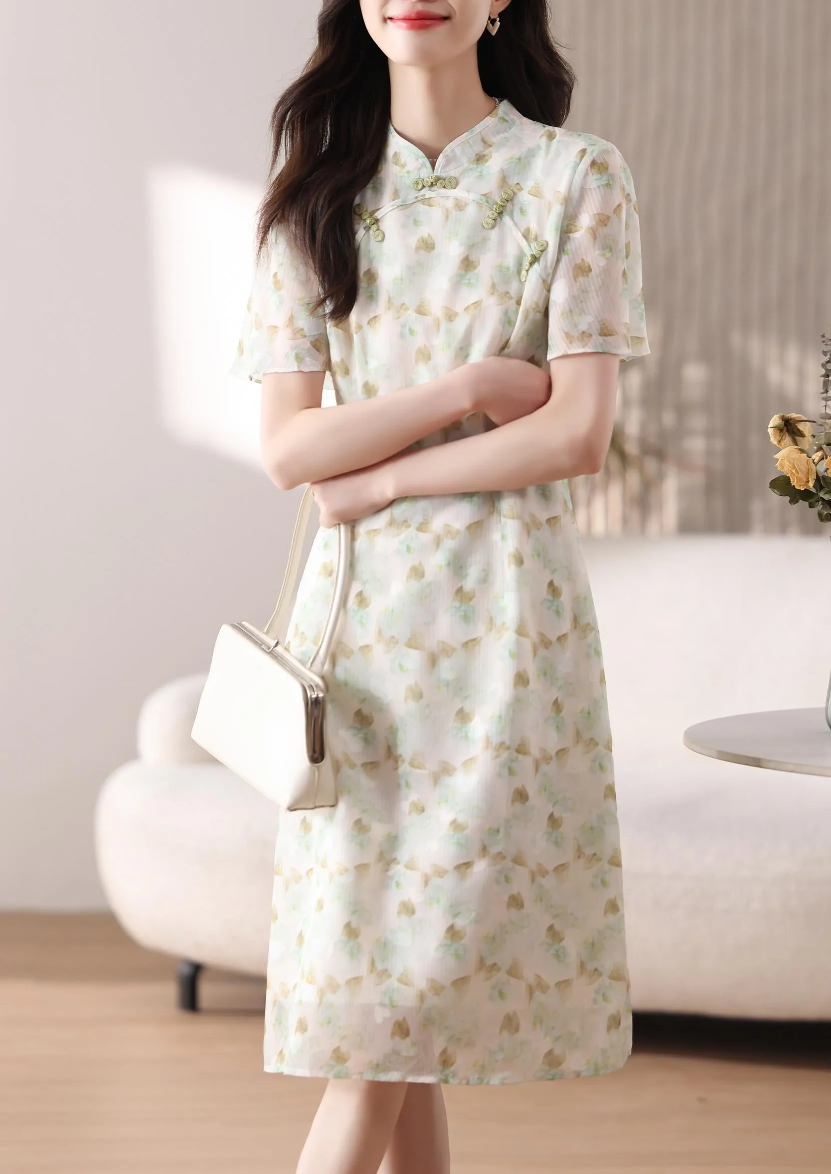 Elegant A-line Dress with Full Floral Print for Women