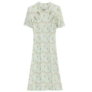 Elegant A-line Dress with Full Floral Print for Women