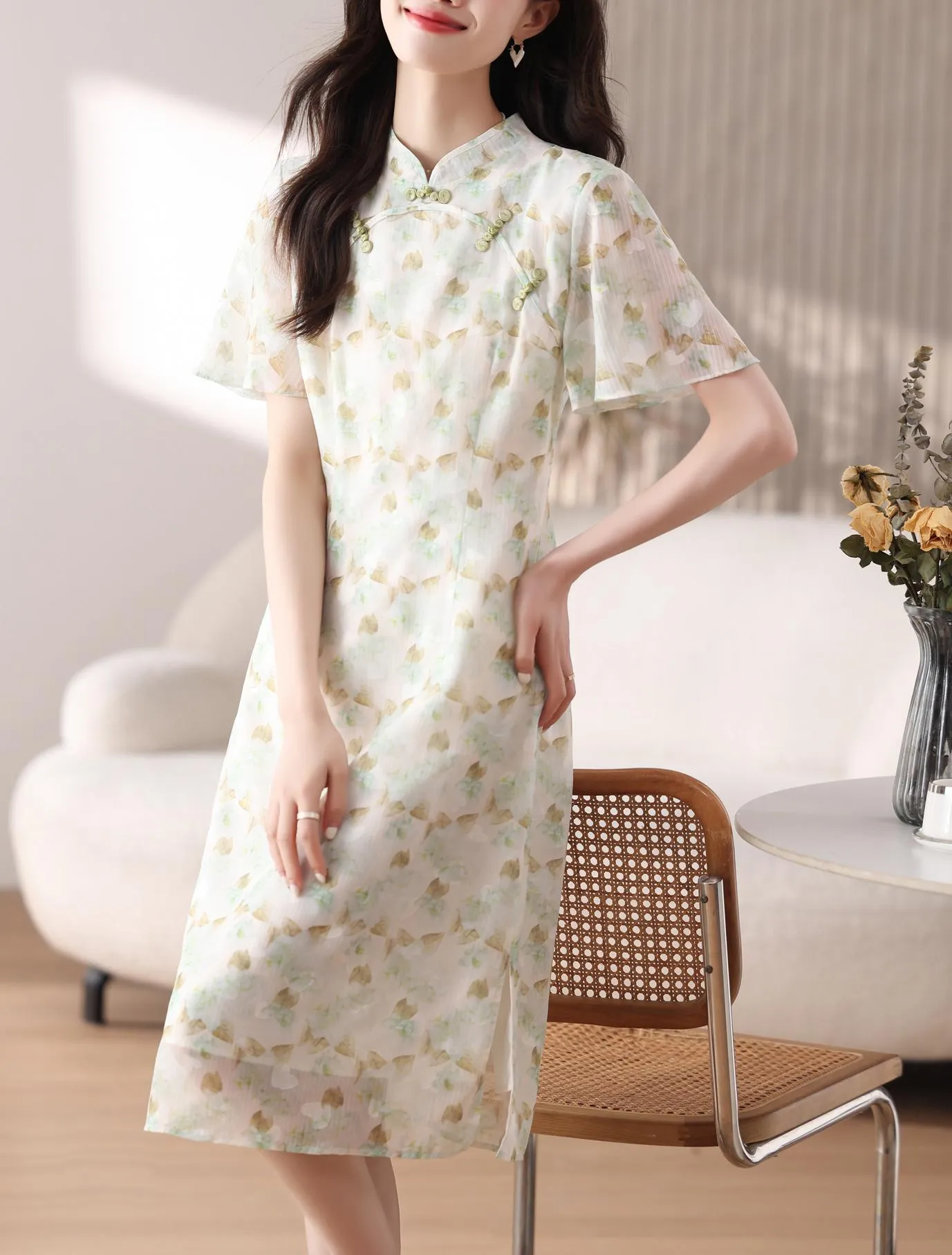 Elegant A-line Dress with Full Floral Print for Women