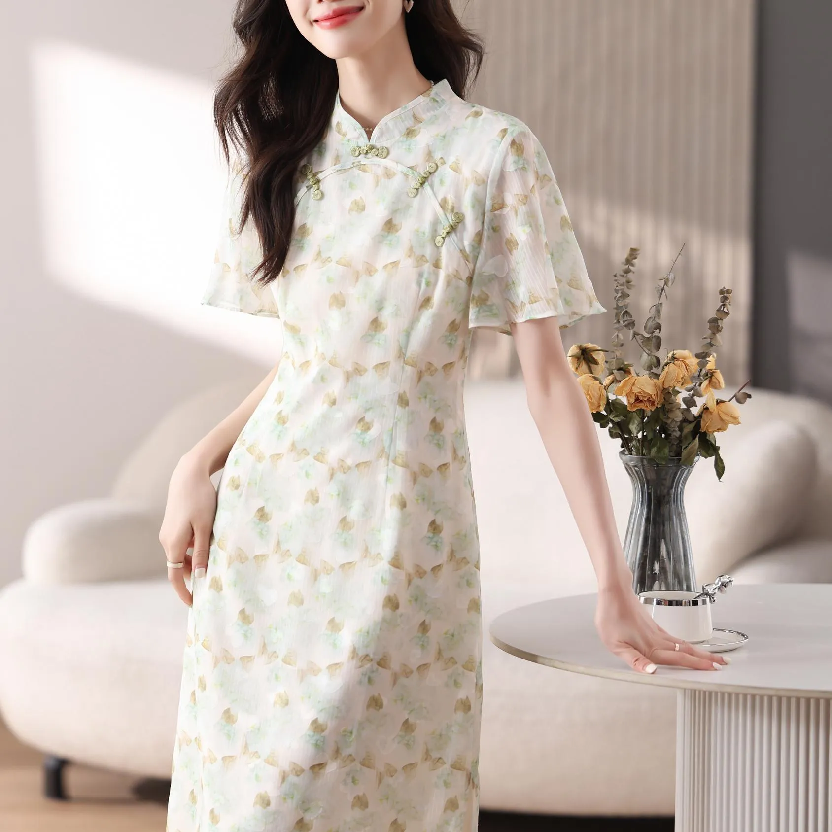 Elegant A-line Dress with Full Floral Print for Women