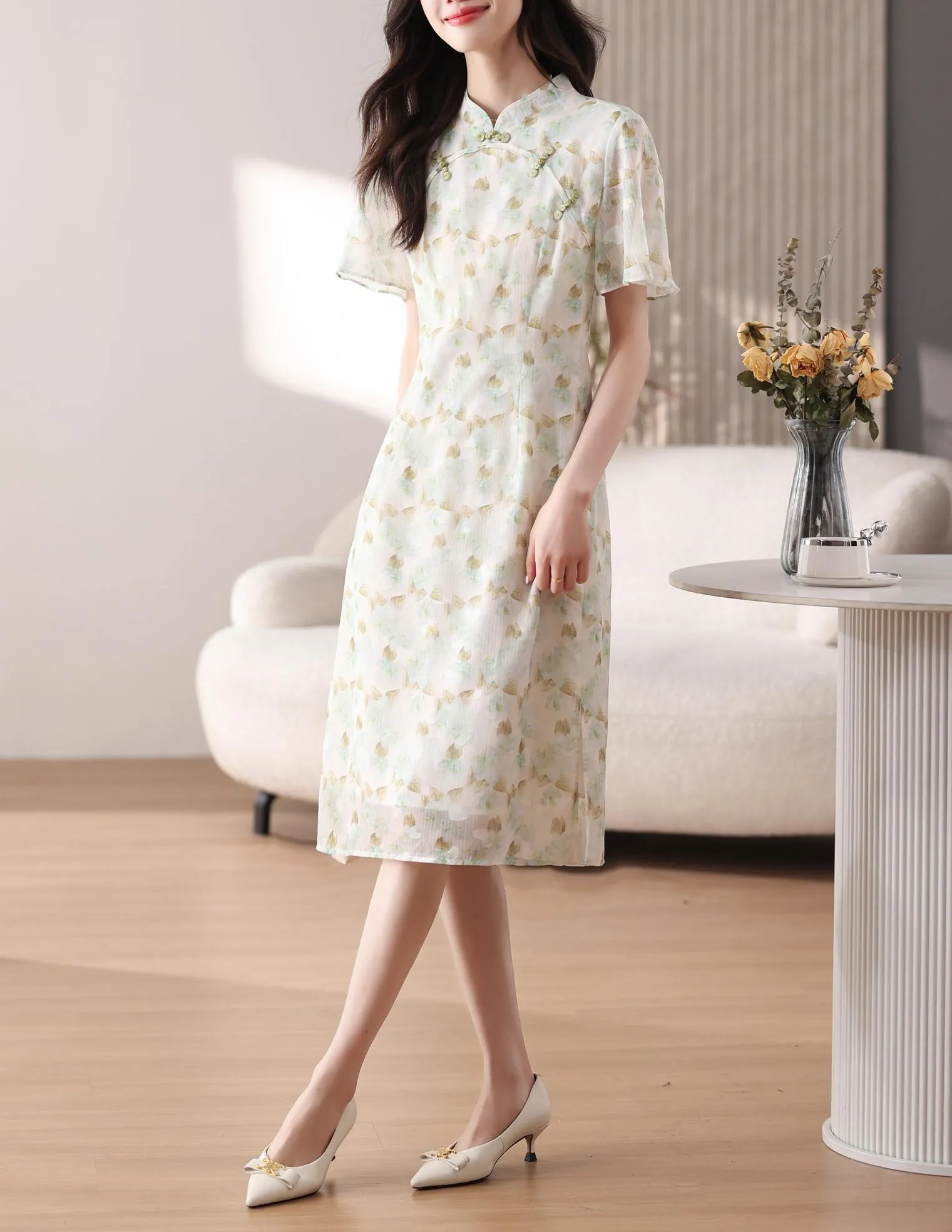 Elegant A-line Dress with Full Floral Print for Women
