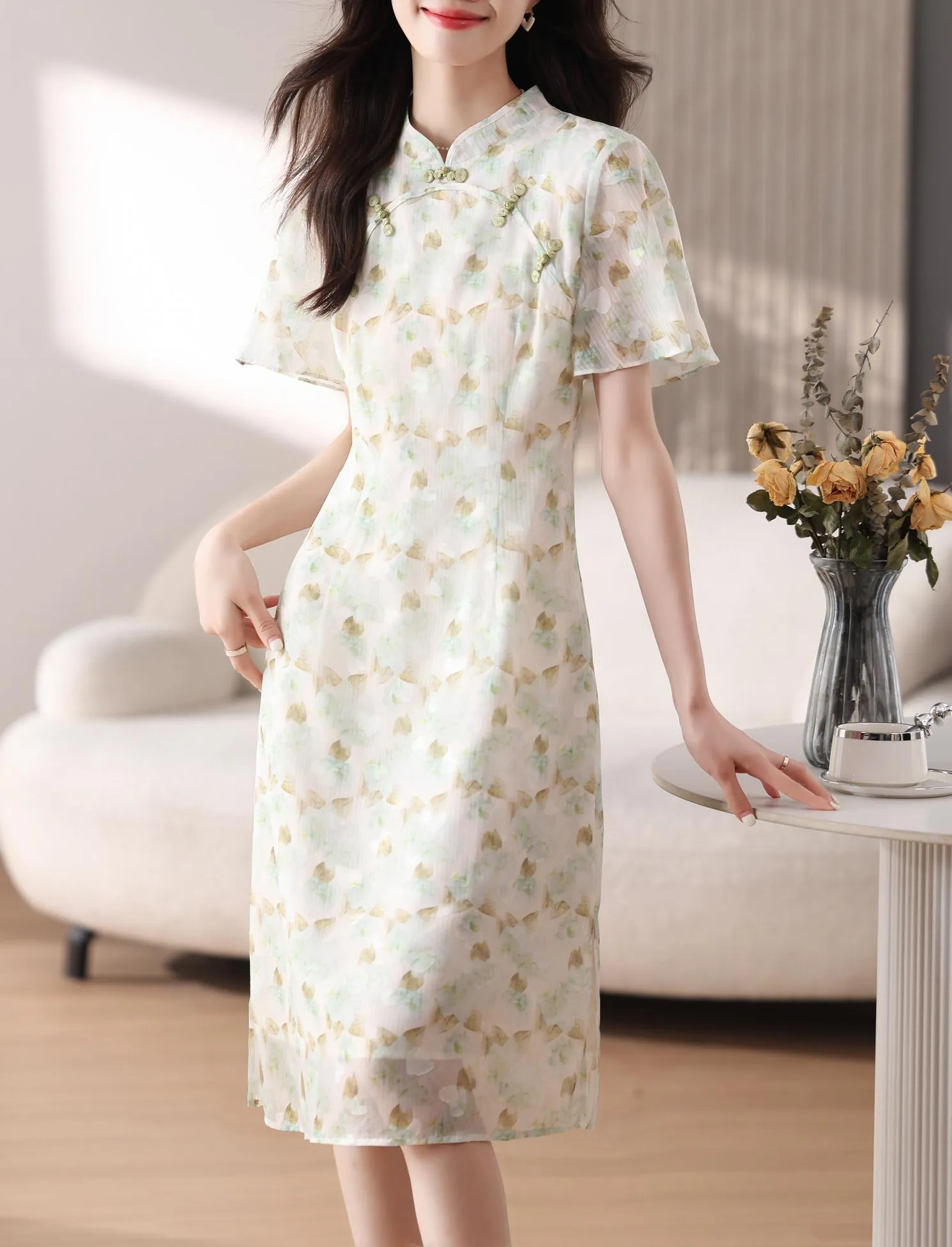Elegant A-line Dress with Full Floral Print for Women