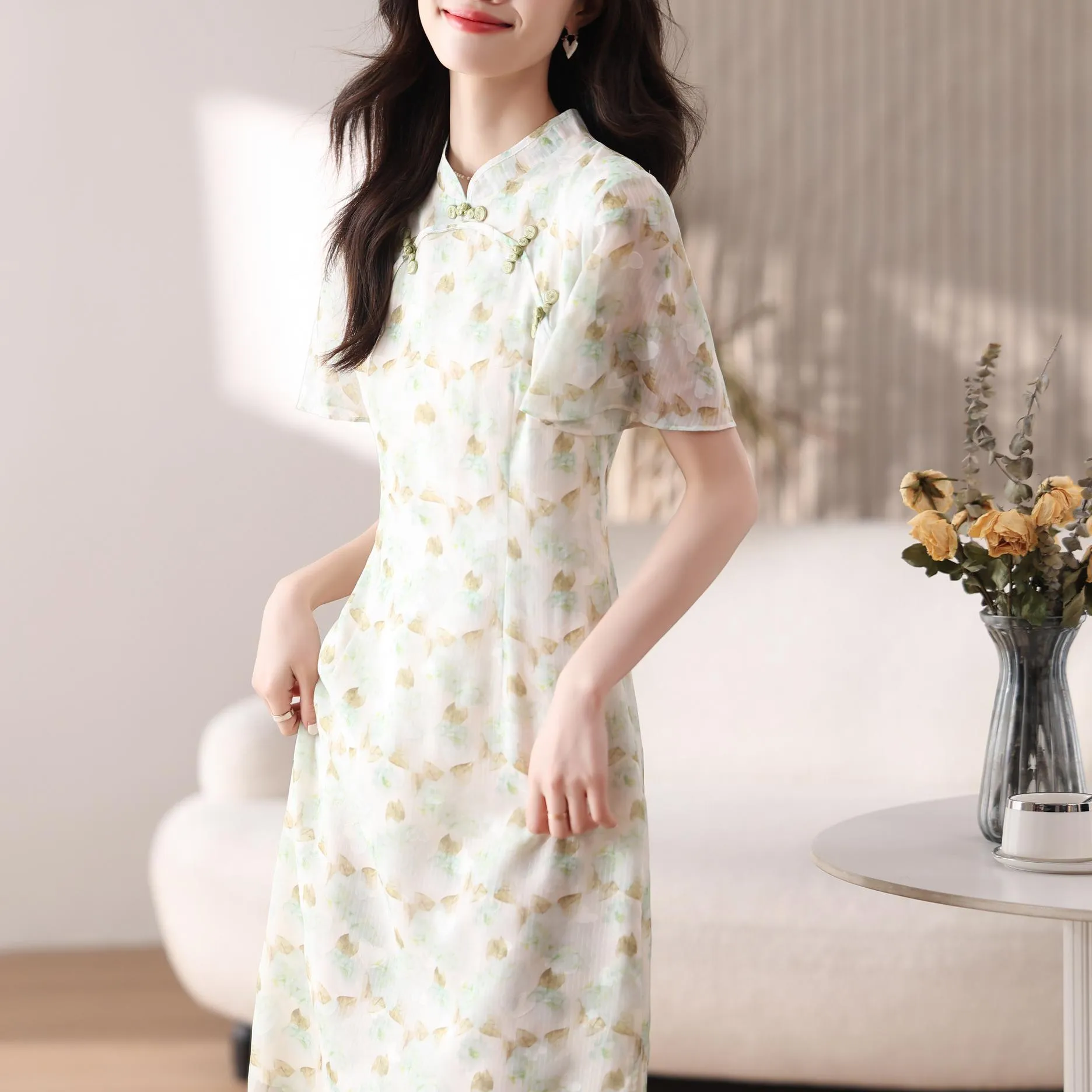 Elegant A-line Dress with Full Floral Print for Women