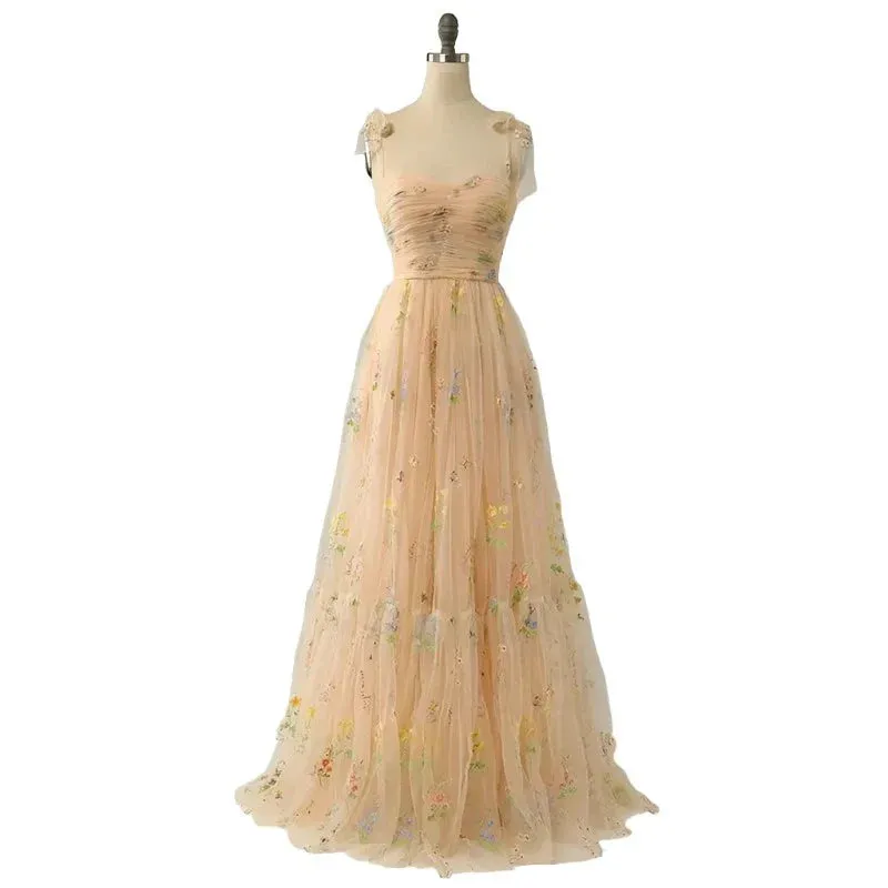 Elegant Party Dress Prom Dress Blue Adjustable Straps Shiny Love Tulle Tea Length Wedding Party Graduation Dress