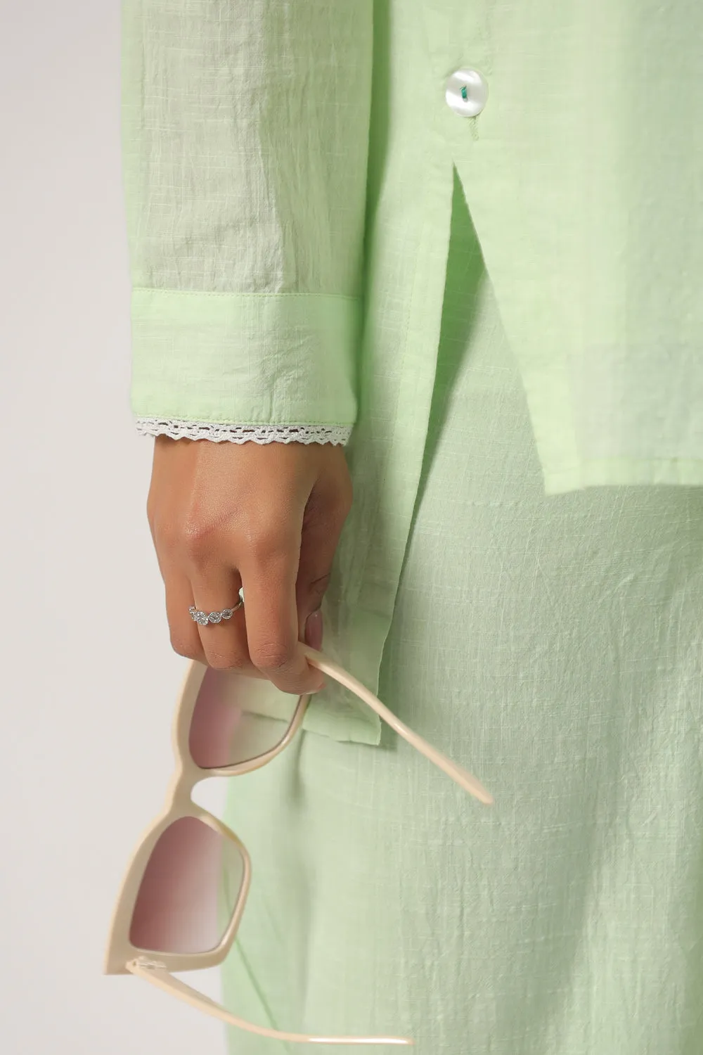 Elegant Pista Color Cotton Embroidered Co-Ord Set