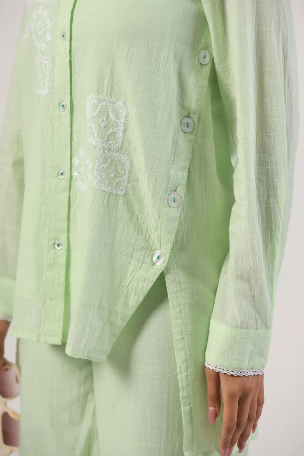 Elegant Pista Color Cotton Embroidered Co-Ord Set