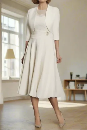 Elegant Tea Length Two Piece A-Line Mother of the Bride Dress