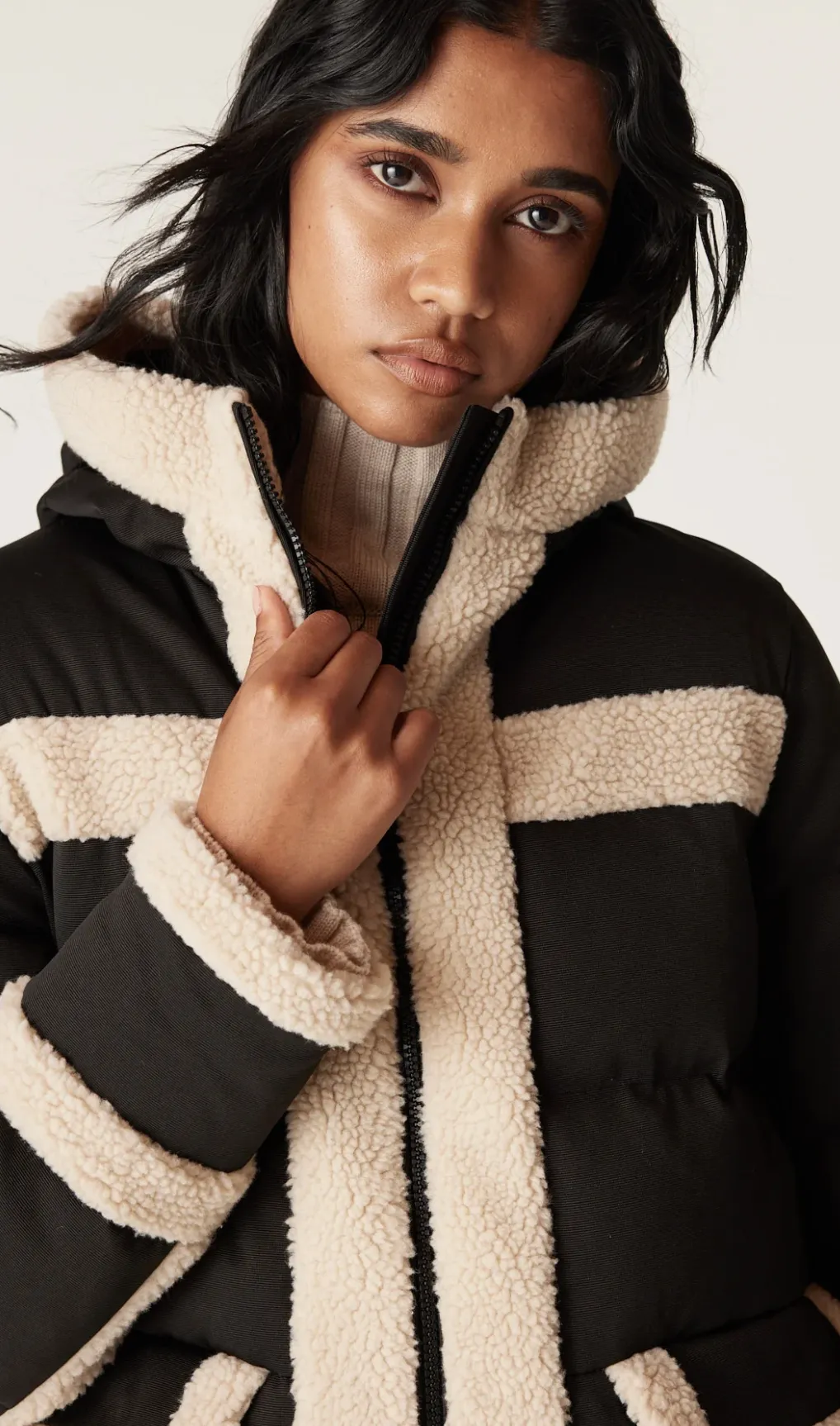 Elke Shearling Puffer | Black