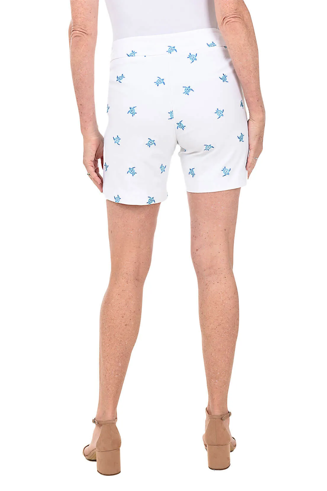 Embroidered Turtles Pull-On Stretch Short