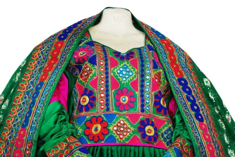 Exquisite Afghan Fashion Tribal Art Bridal Gown with Kuchi Frock Design