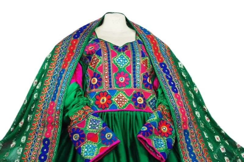 Exquisite Afghan Fashion Tribal Art Bridal Gown with Kuchi Frock Design