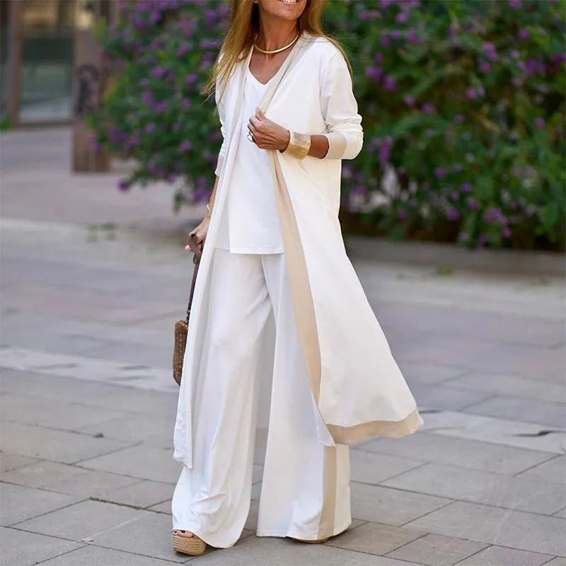 Fashion Casual Loose Suspenders Straight Leg Pants Three-piece Suit Color Matching Cardigan Suit