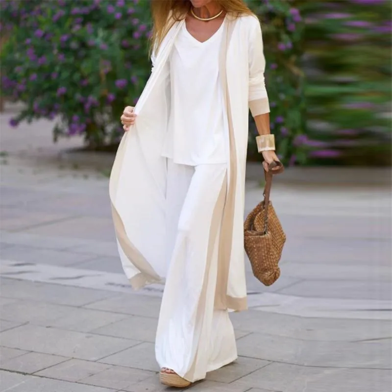 Fashion Casual Loose Suspenders Straight Leg Pants Three-piece Suit Color Matching Cardigan Suit