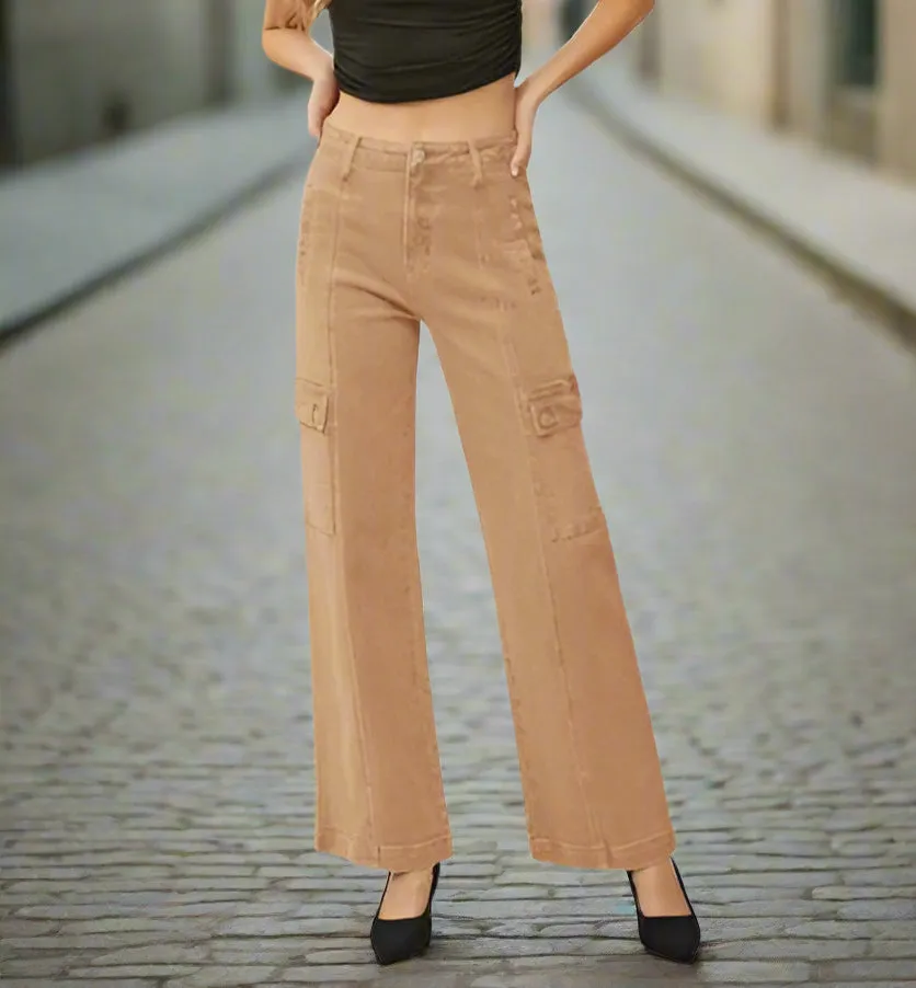 Fashionable Women’s RISEN High Rise Wide Leg Cargo Jeans | Full Sizes Available