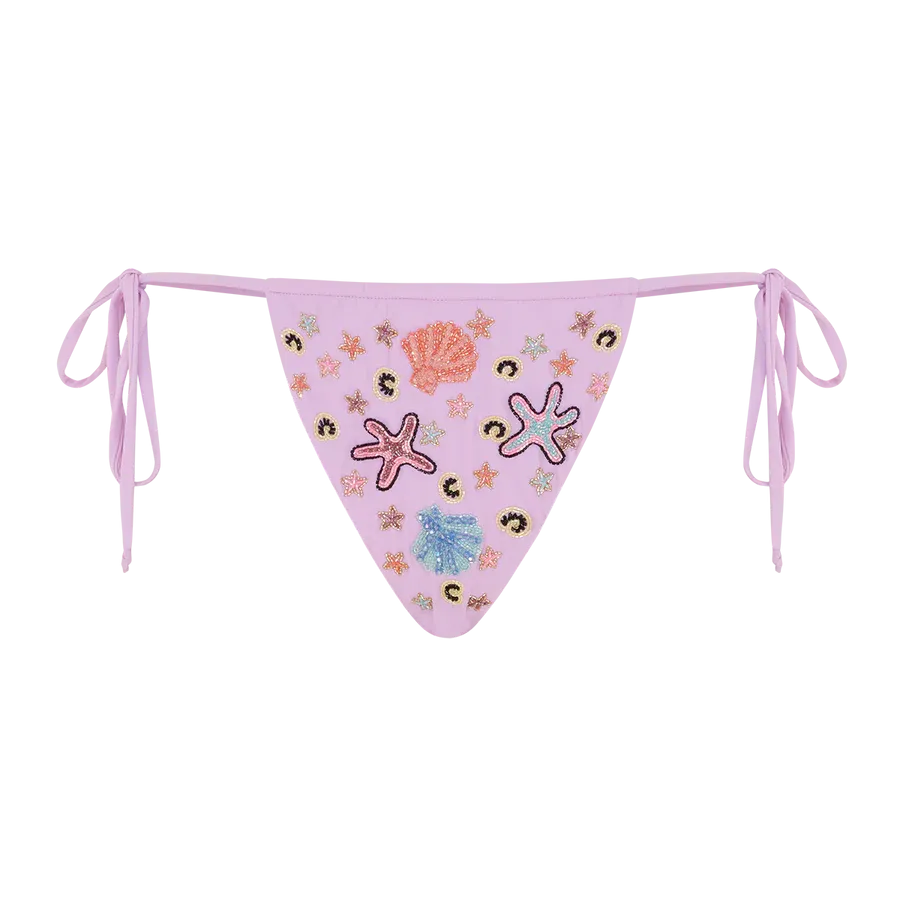 Fia Tropical Hand Embroidered Bikini Bottoms Lilac