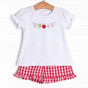 First Day Favorites Embroidered Ruffle Short Set, Red