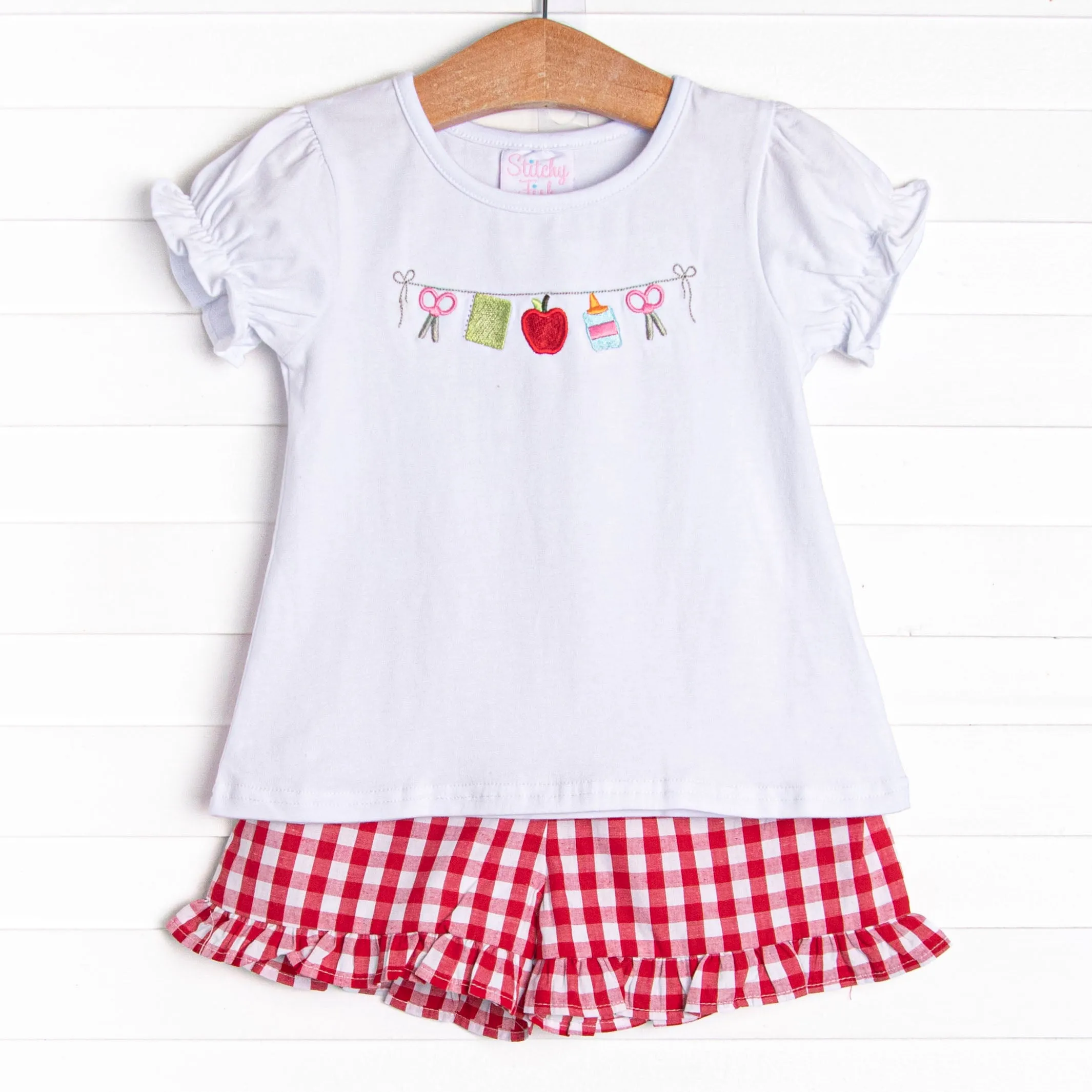 First Day Favorites Embroidered Ruffle Short Set, Red