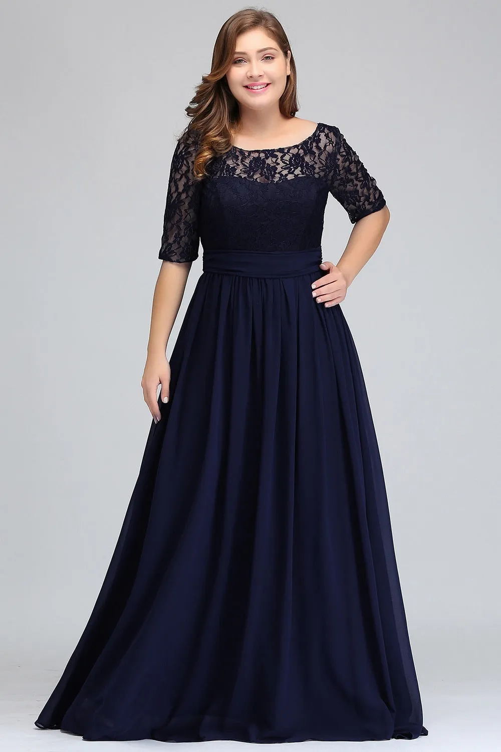 Floor Length Lace Plus Size Bridesmaid Dress