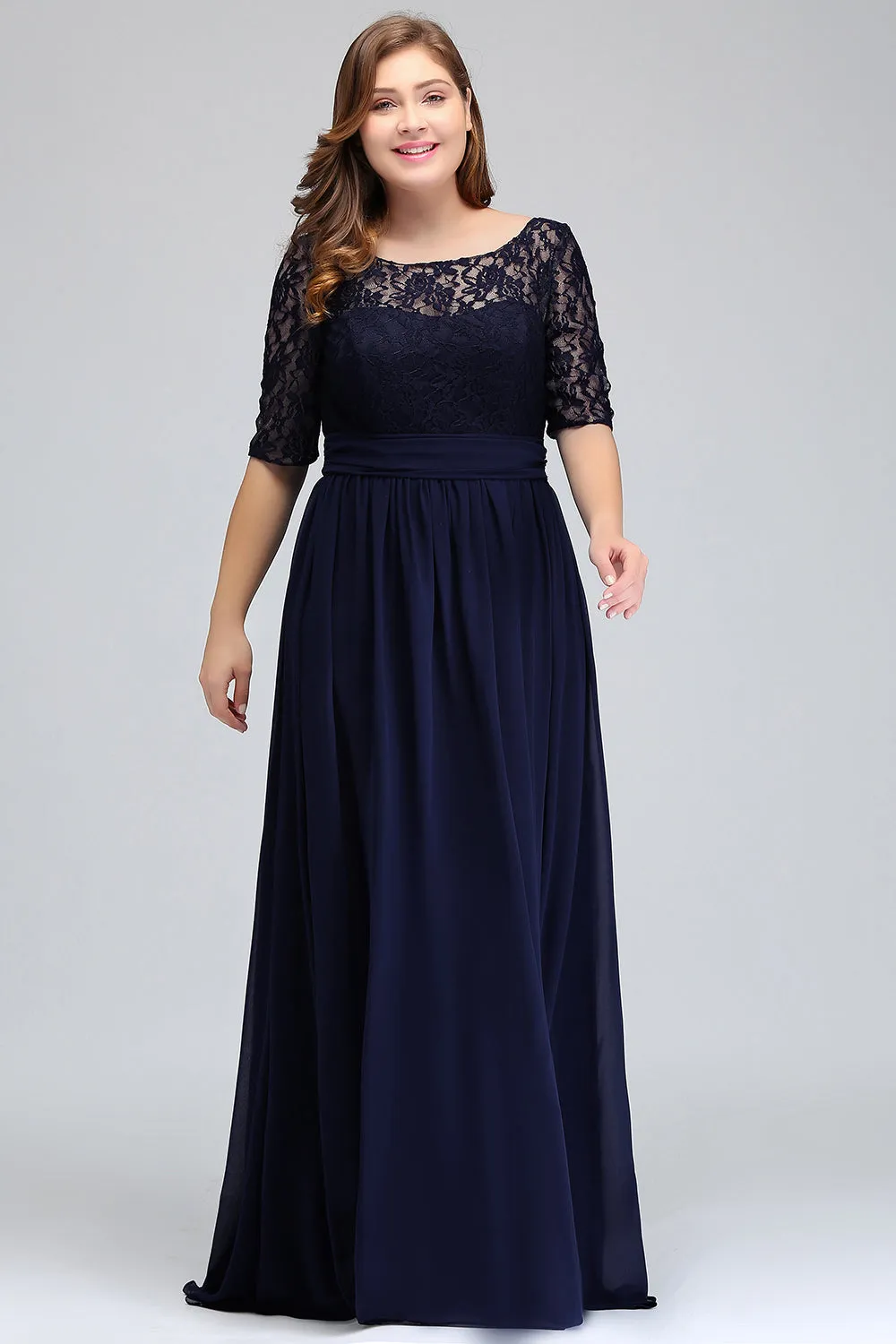 Floor Length Lace Plus Size Bridesmaid Dress