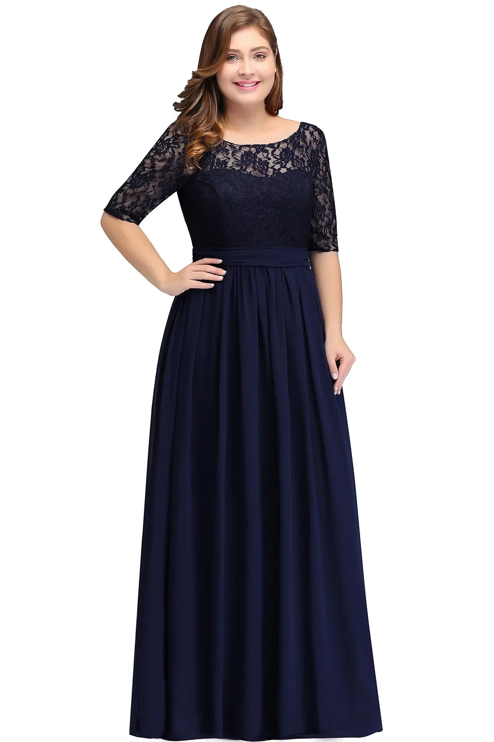 Floor Length Lace Plus Size Bridesmaid Dress