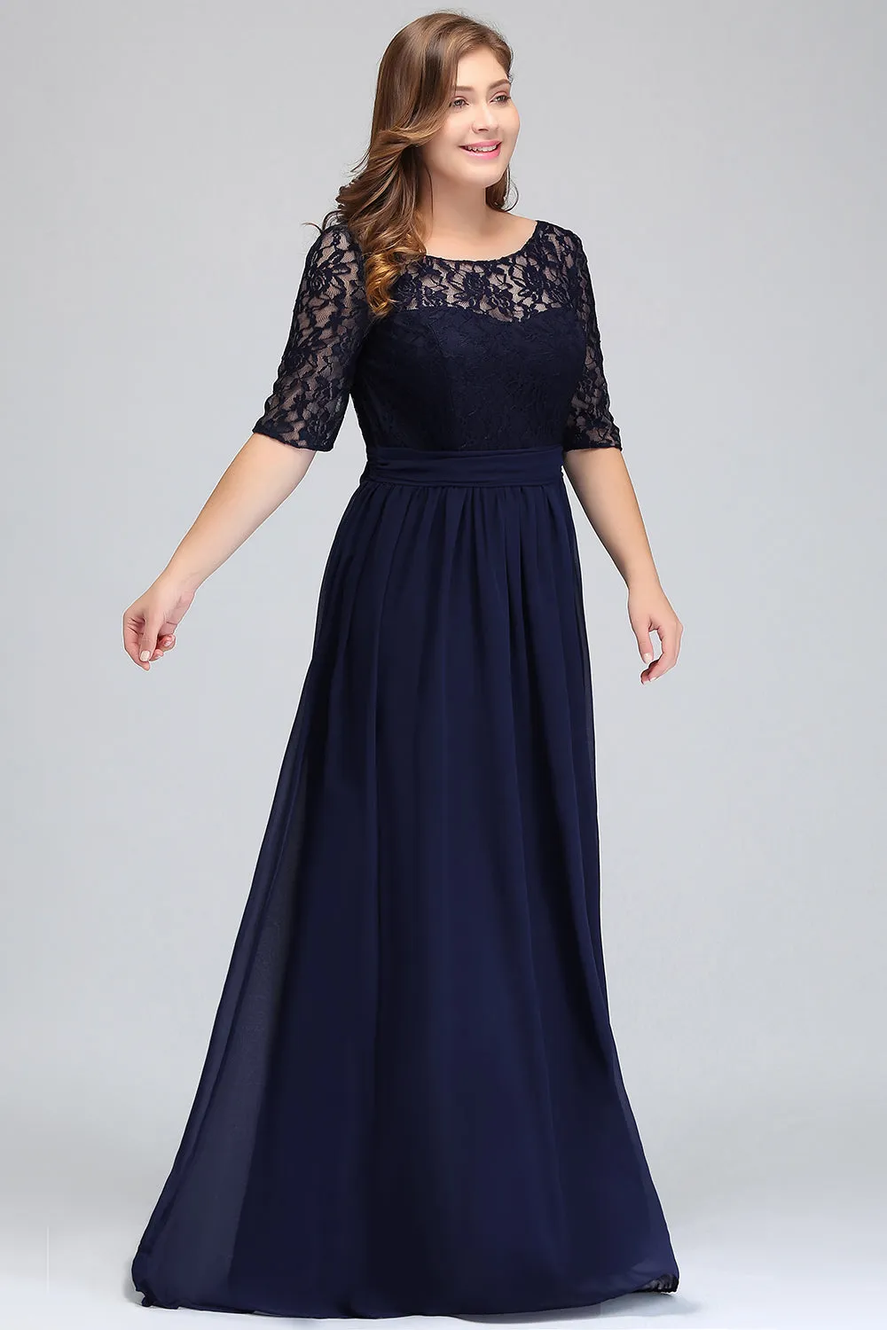 Floor Length Lace Plus Size Bridesmaid Dress