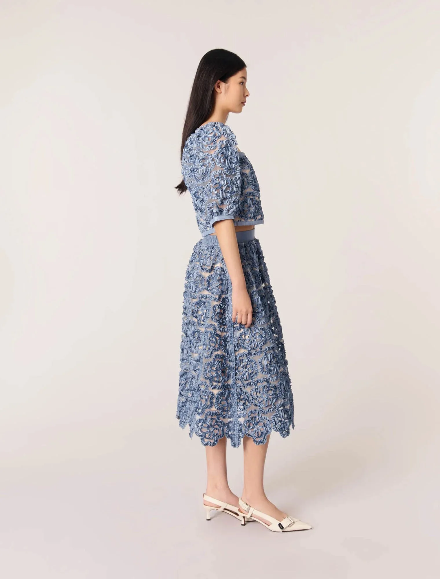 Floral organza maxi skirt
