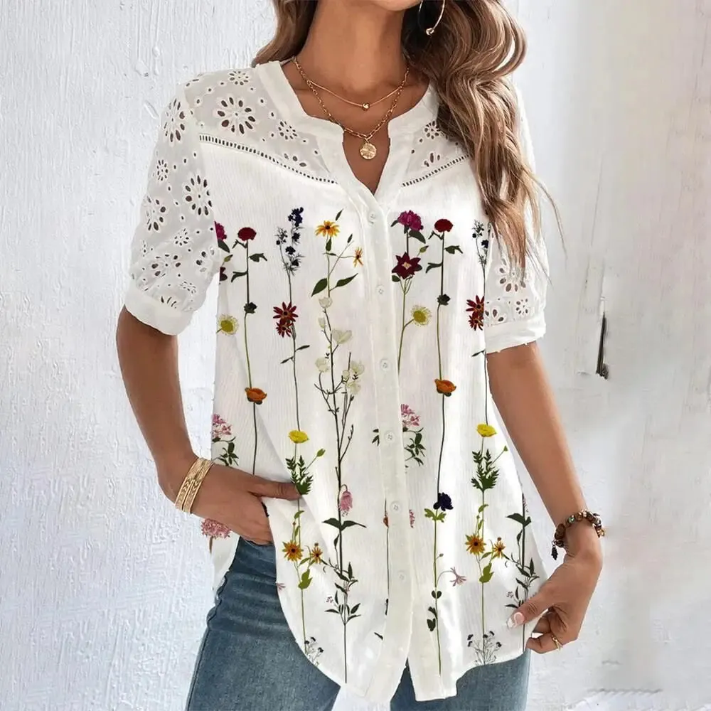 Florence – Casual Lace Short Sleeve Holiday Blouse