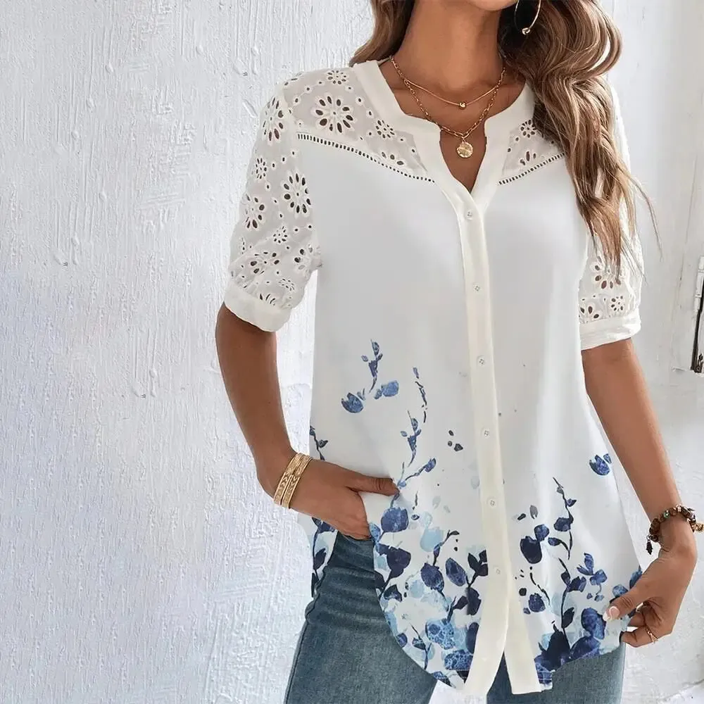 Florence – Casual Lace Short Sleeve Holiday Blouse