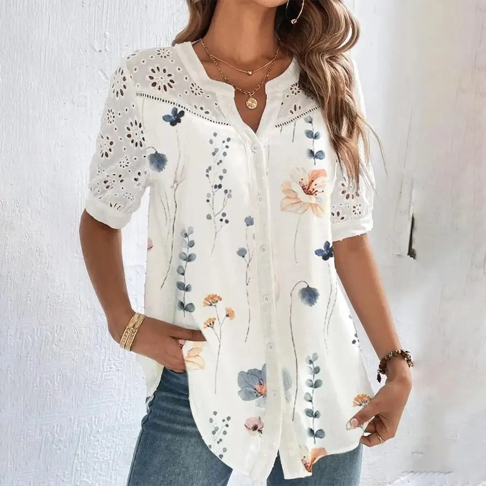 Florence – Casual Lace Short Sleeve Holiday Blouse