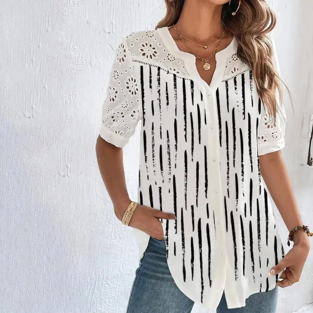 Florence – Casual Lace Short Sleeve Holiday Blouse