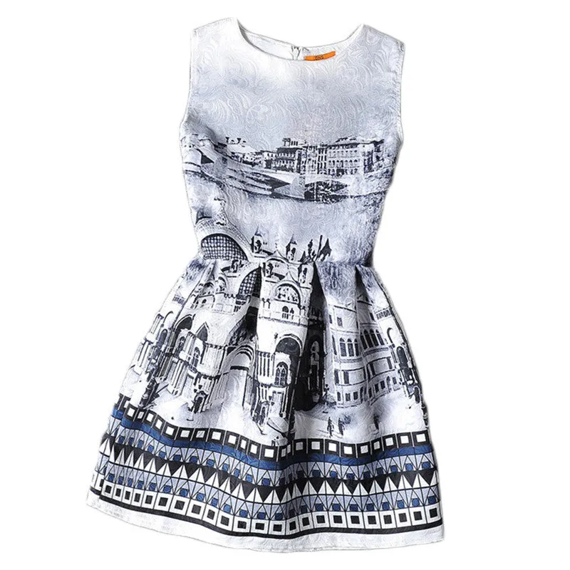 Flower Girls Dresses Summer Floral Print Sleeveless Kids Dresses for Girls Clothes Party Princess Dress Children 6-12Y