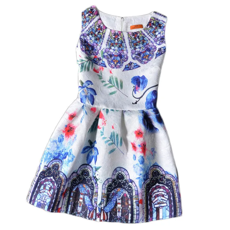 Flower Girls Dresses Summer Floral Print Sleeveless Kids Dresses for Girls Clothes Party Princess Dress Children 6-12Y