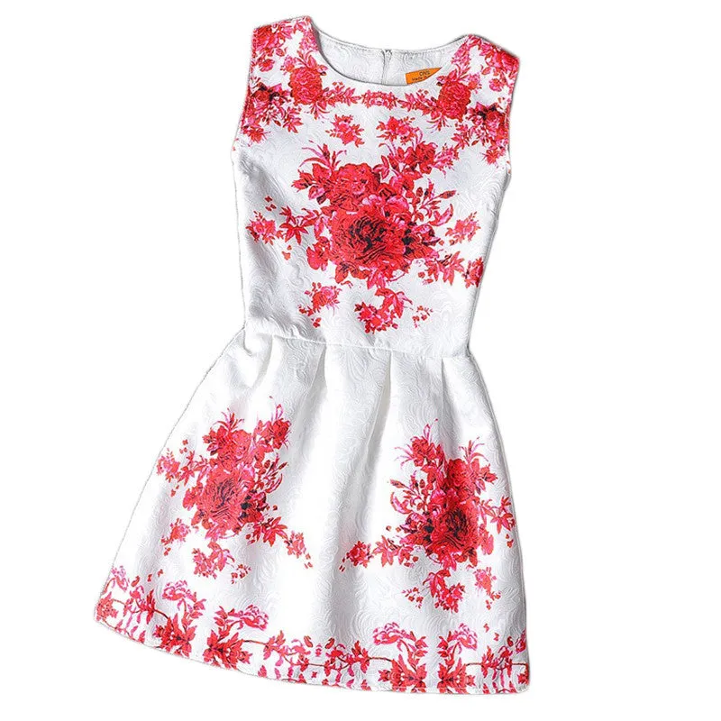 Flower Girls Dresses Summer Floral Print Sleeveless Kids Dresses for Girls Clothes Party Princess Dress Children 6-12Y