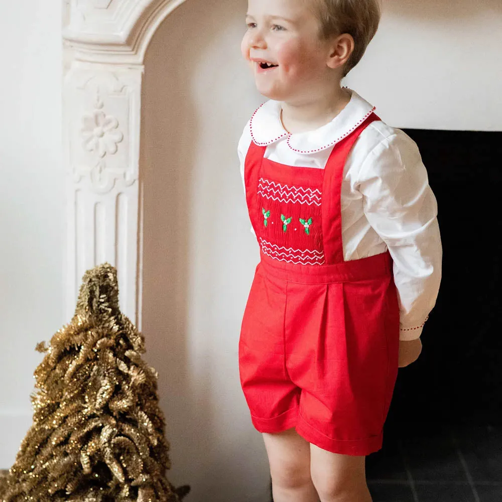 George Festive Dungaree & Shirt Set for Boys | Holiday Red
