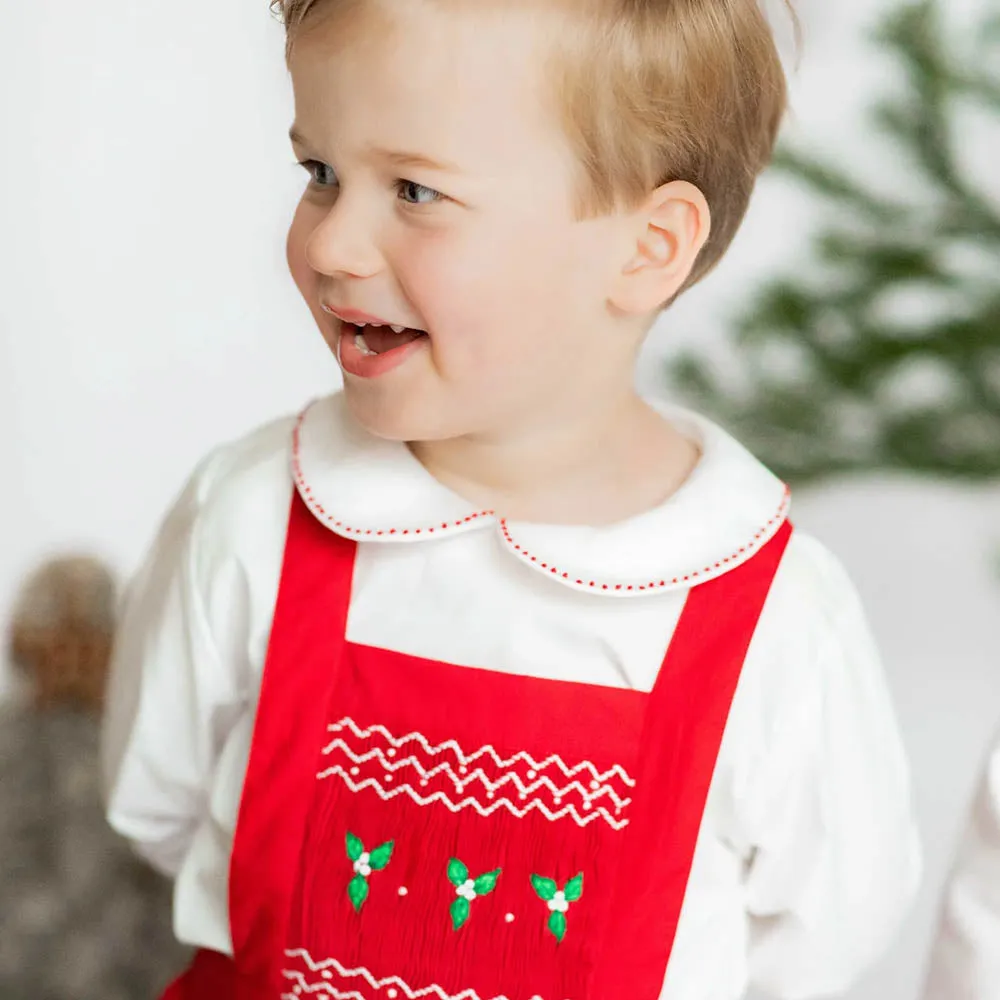 George Festive Dungaree & Shirt Set for Boys | Holiday Red