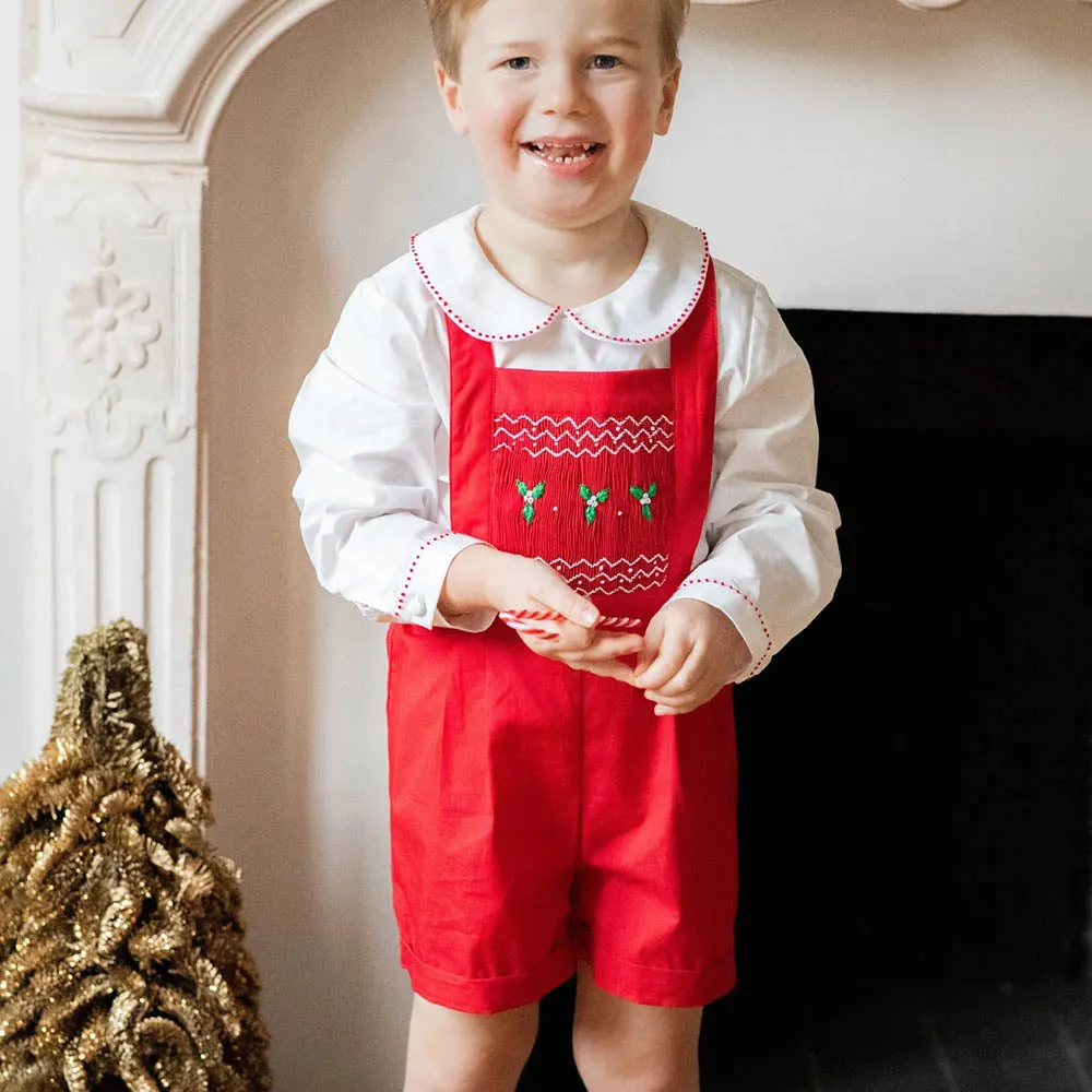 George Festive Dungaree & Shirt Set for Boys | Holiday Red