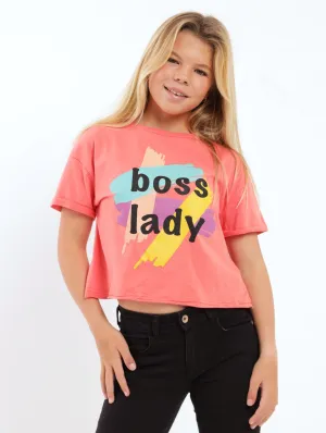 Girls Boss Lady Boxy Tee - Watermelon