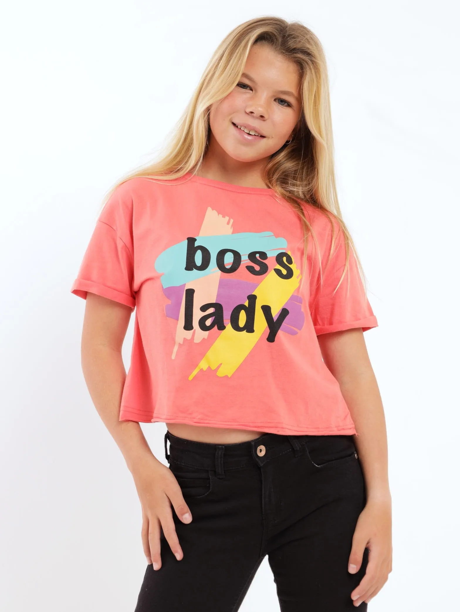 Girls Boss Lady Boxy Tee - Watermelon