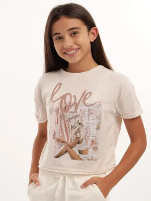 Girls Boxy Love Top - Oatmeal