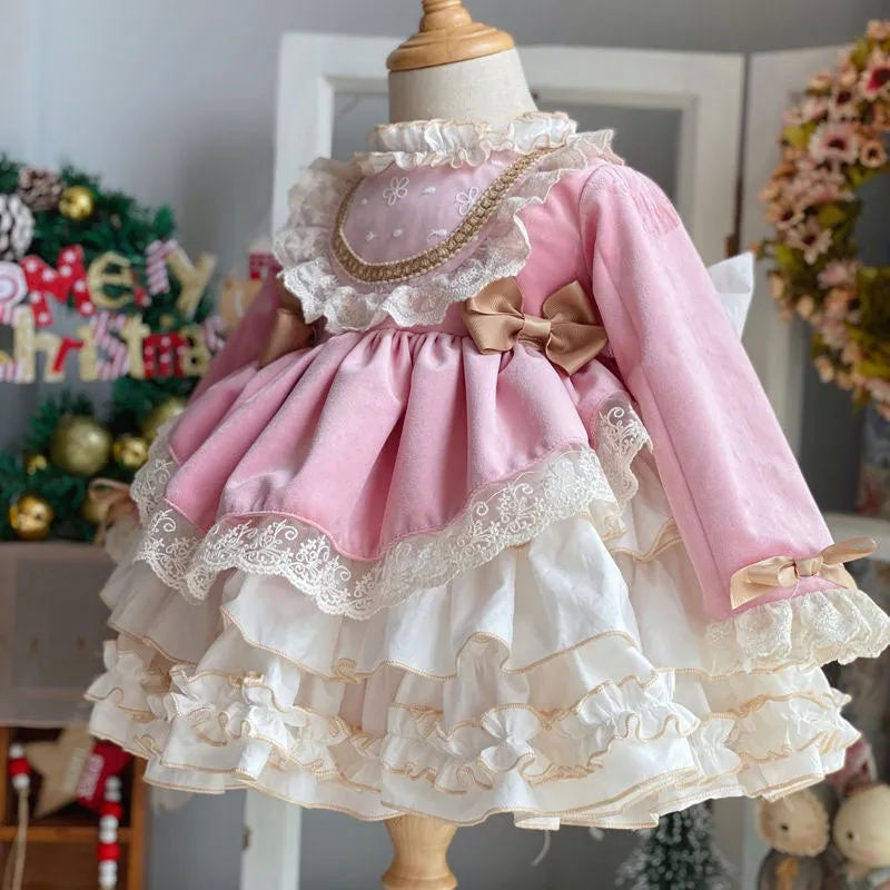 Girl's Lolita Dress Long Sleeved Bowtie Princess Knee-Length Dress for Kids