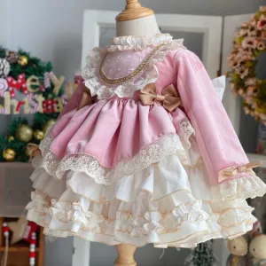 Girl's Lolita Dress Long Sleeved Bowtie Princess Knee-Length Dress for Kids
