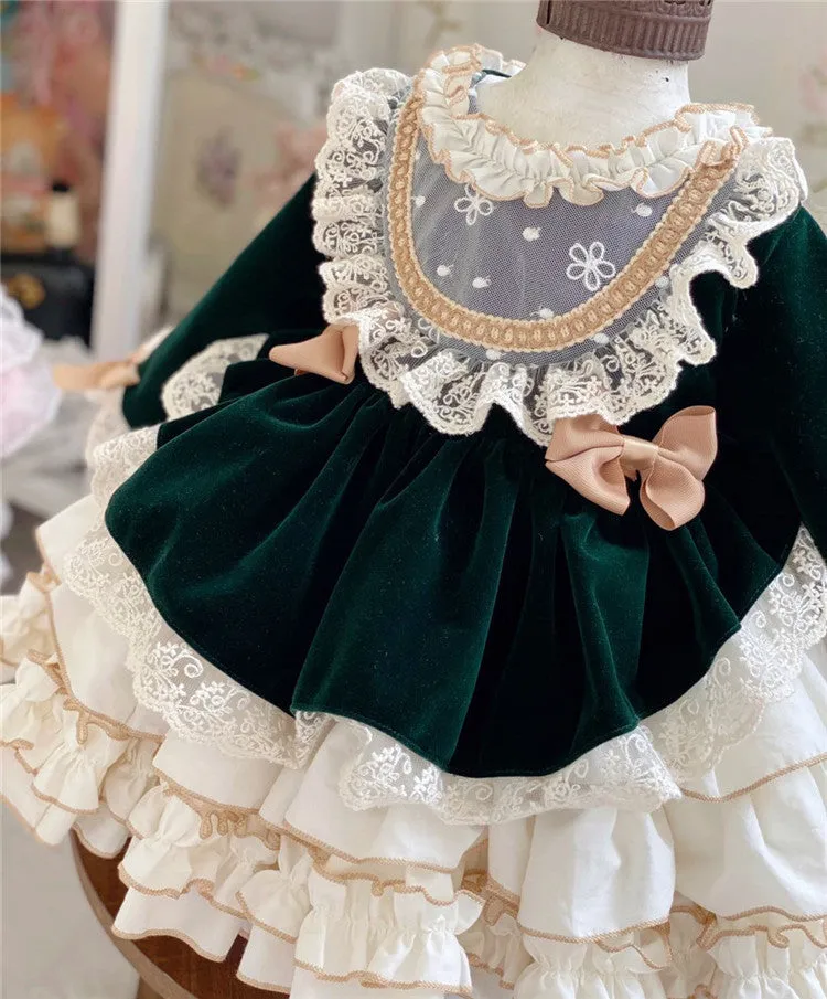 Girl's Lolita Dress Long Sleeved Bowtie Princess Knee-Length Dress for Kids