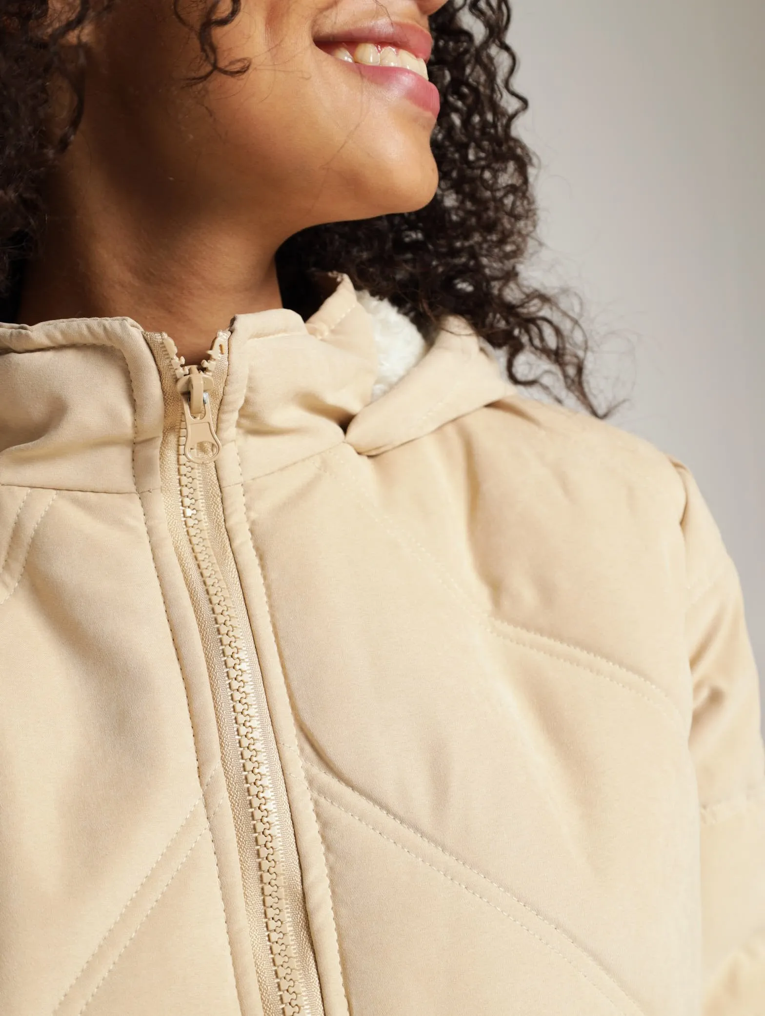 Girls Puffer Jacket - Tan