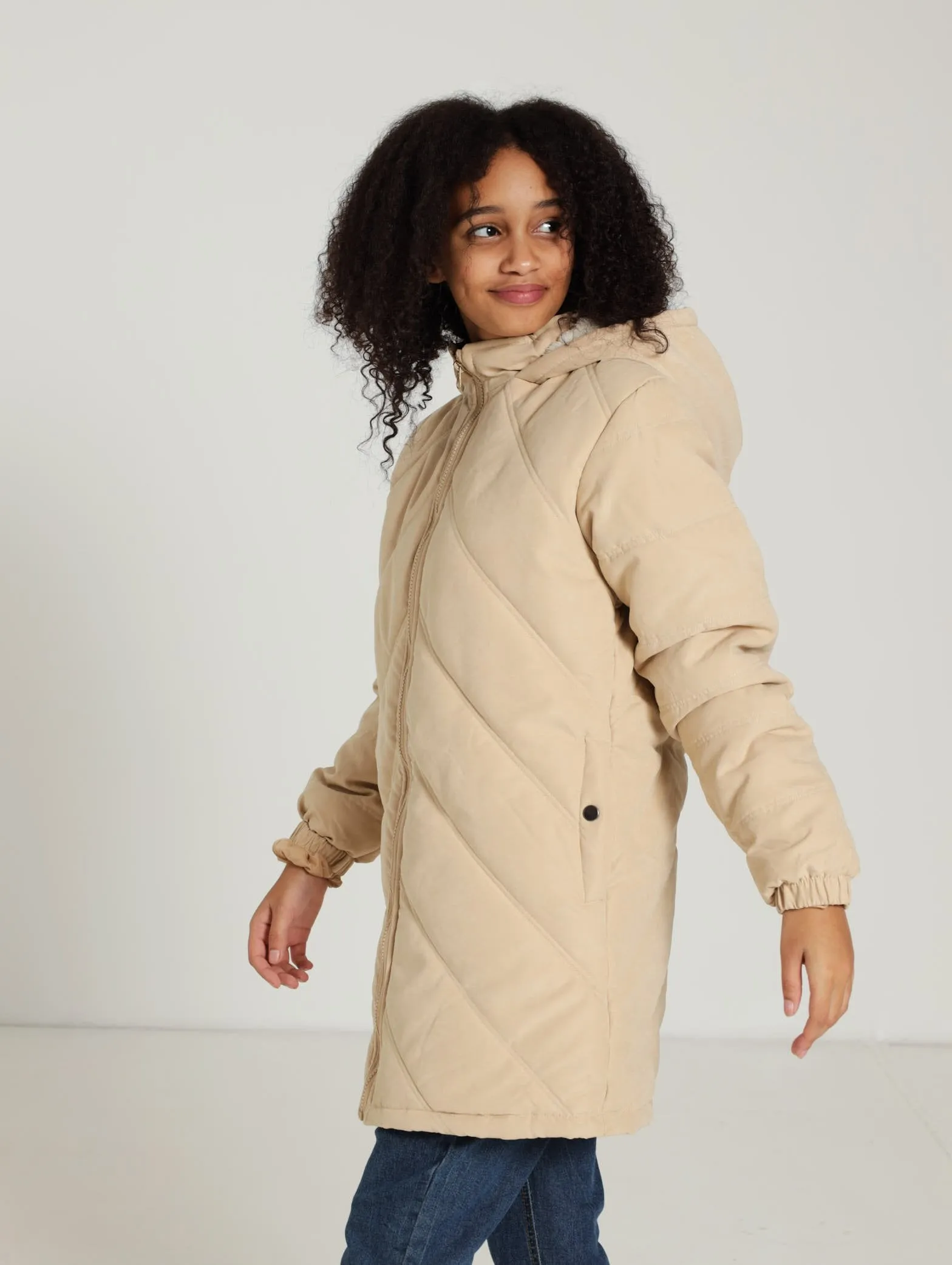 Girls Puffer Jacket - Tan