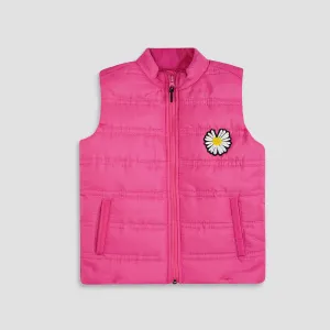 GIRLS SLEEVELESS PUFFER BONE POCKET JACKET-006023-PNK