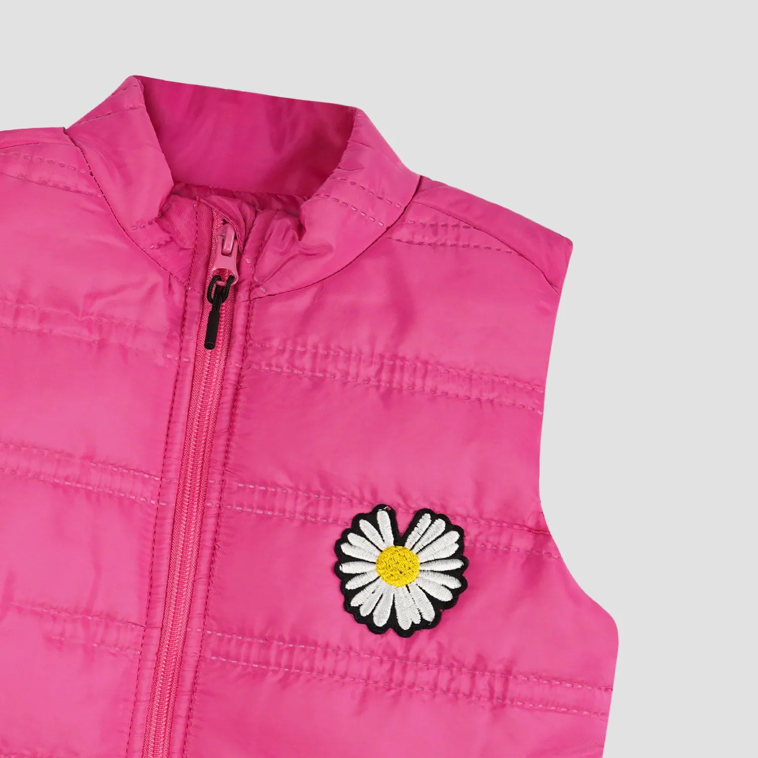 GIRLS SLEEVELESS PUFFER BONE POCKET JACKET-006023-PNK