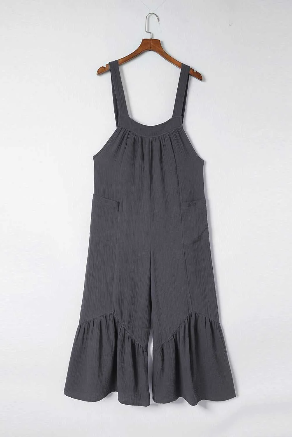 Gray Wide Leg Ruffle Jumpsuit